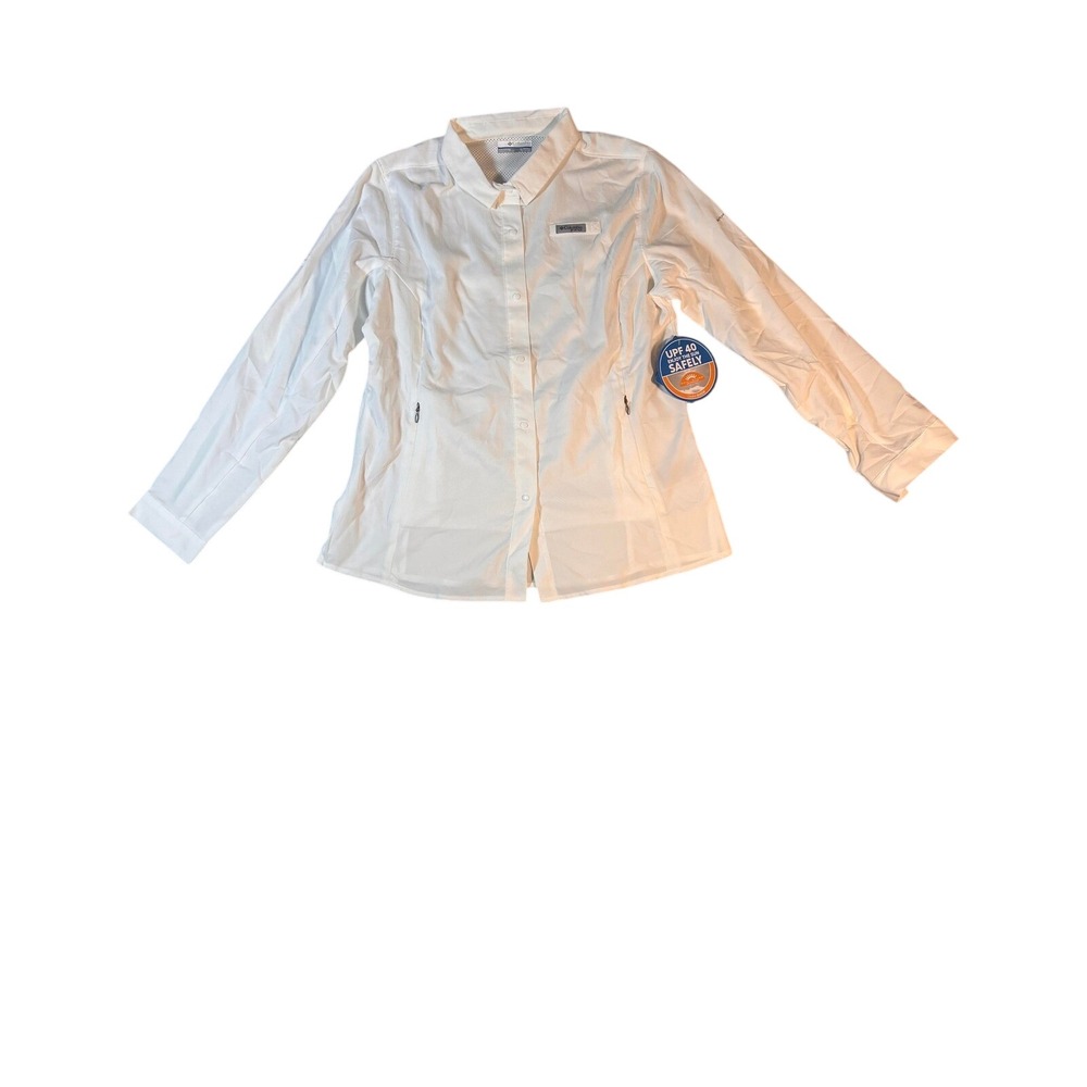 Columbia Tamiami Girls XL Long Sleeve Shirt UPF 40 White Button Down